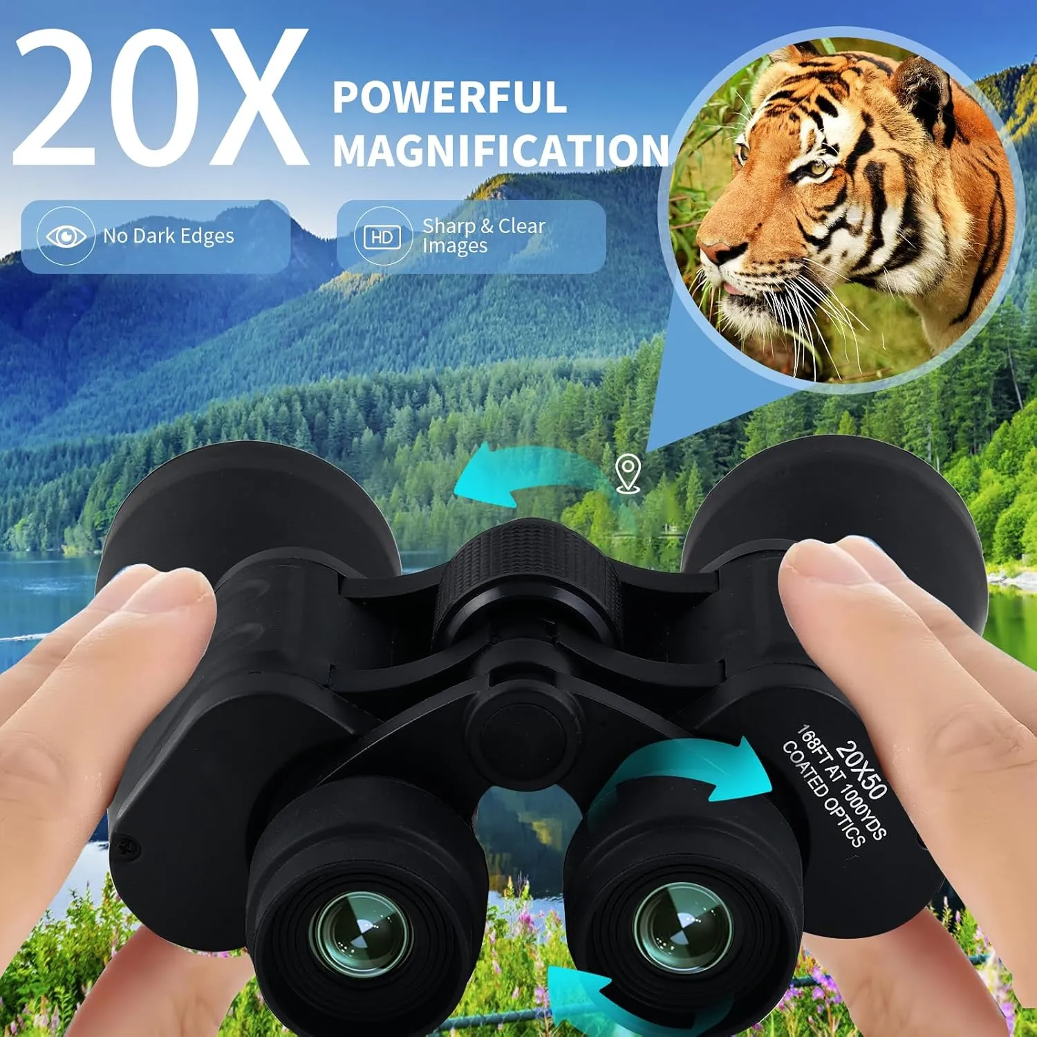 Binoculars 20x50,High Power Binoculars for Adults and Kids with Low Light Night Vision, Compact Waterproof Binoculars for Bird Watching Hunting Travel Football Stargazing BAK-4 Prism FMC Lens(Black)