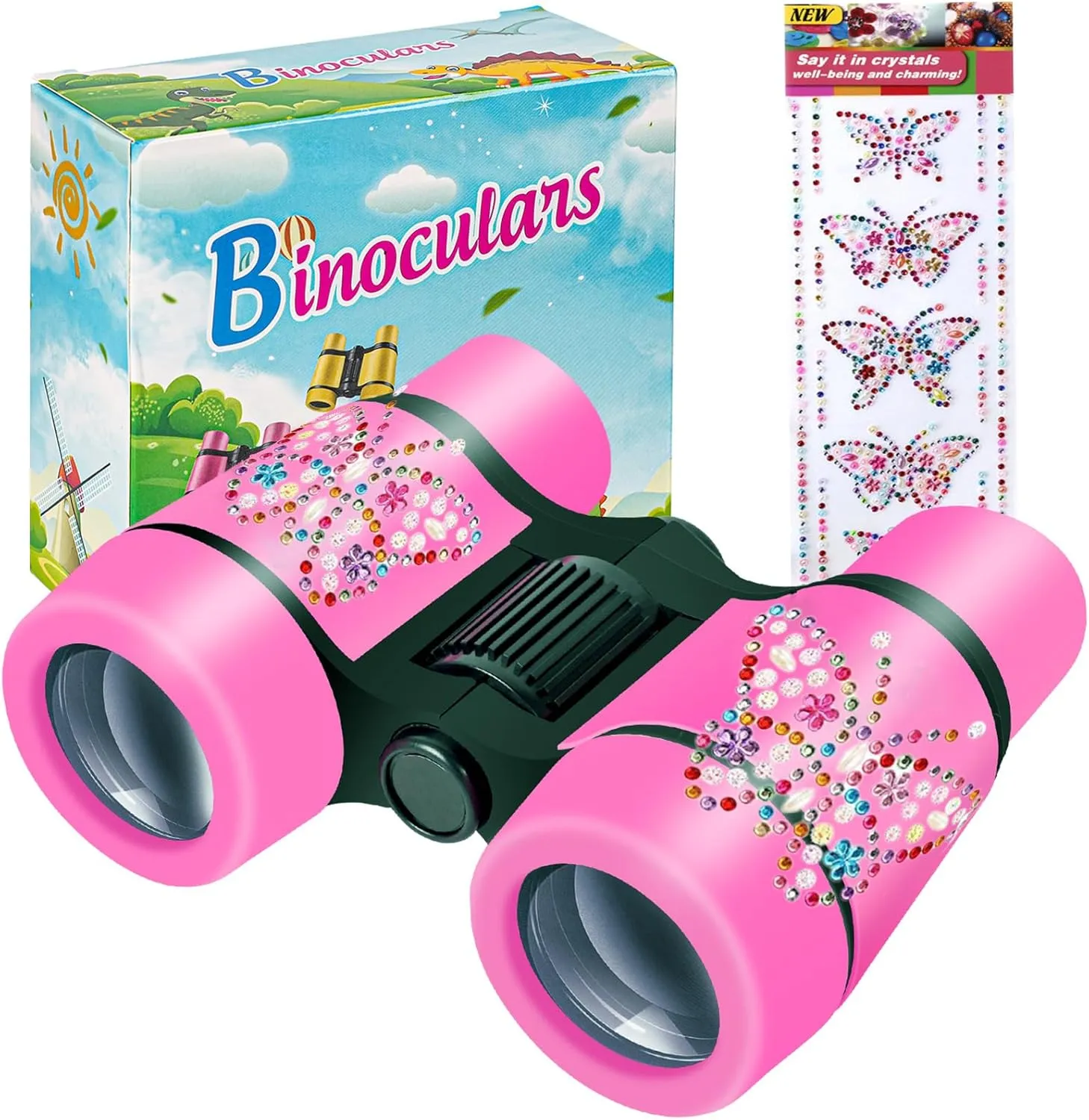 Binoculars for Kids with Butterfly Stickers Girls Gifts for Age 3, 4, 5, 6, 7, 8, 9   Years Old Boys Girls, Kids Binoculars Outdoor Toys for Sports and Outside Play, Bird Watching