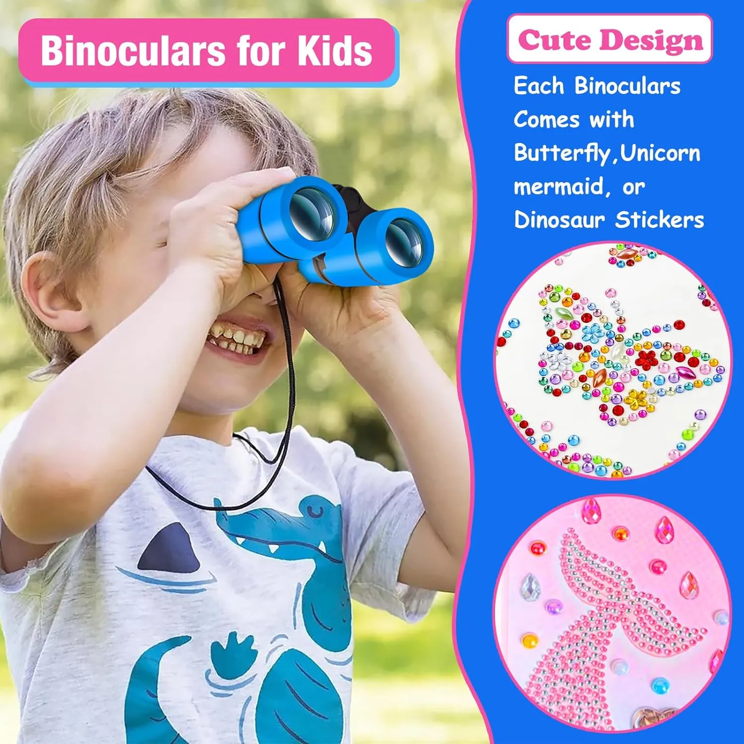Binoculars for Kids with Butterfly Stickers Girls Gifts for Age 3, 4, 5, 6, 7, 8, 9   Years Old Boys Girls, Kids Binoculars Outdoor Toys for Sports and Outside Play, Bird Watching