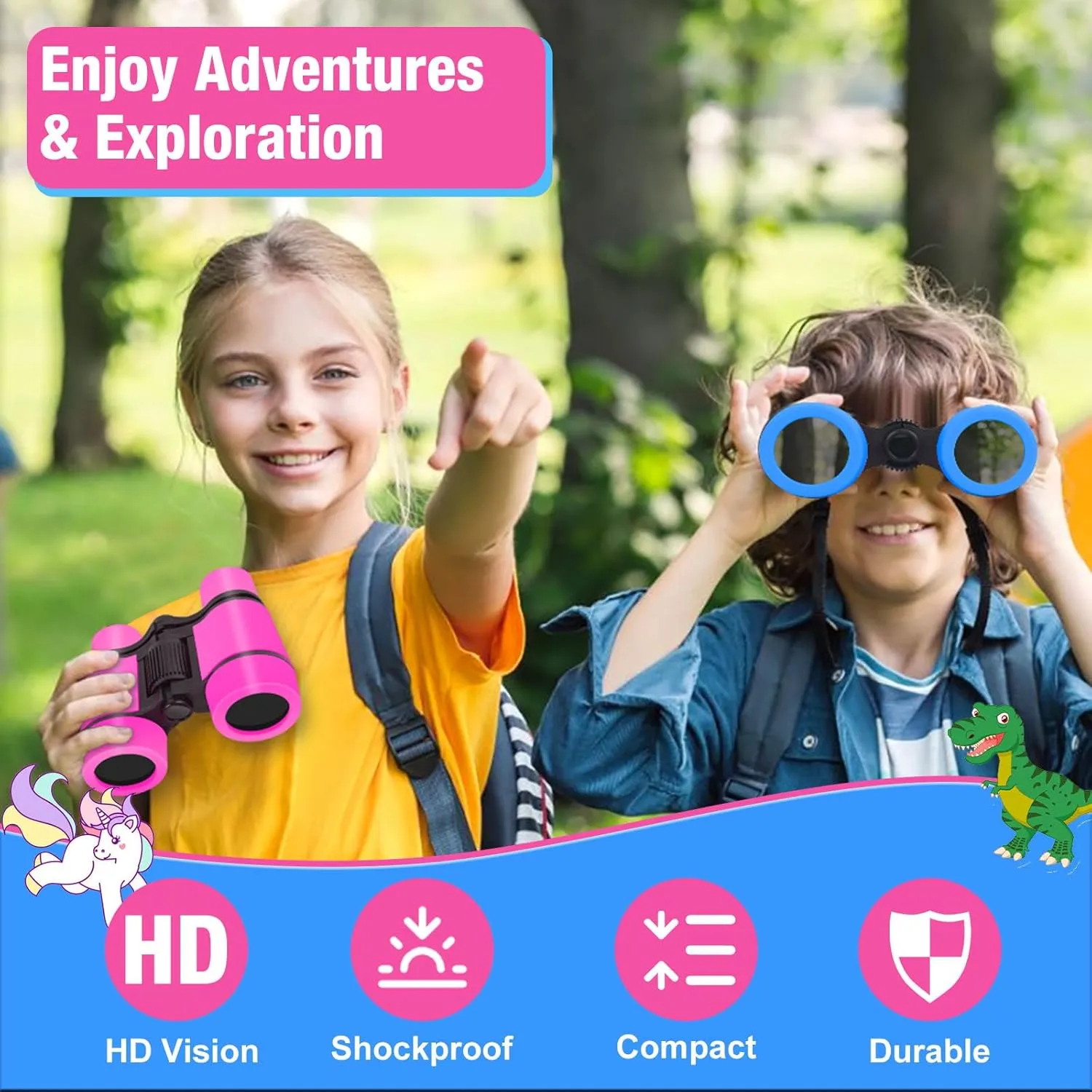 Binoculars for Kids with Butterfly Stickers Girls Gifts for Age 3, 4, 5, 6, 7, 8, 9   Years Old Boys Girls, Kids Binoculars Outdoor Toys for Sports and Outside Play, Bird Watching