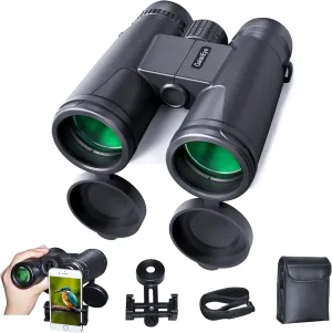 Binoculars GalaxEye 12x42 Compact for Adults with Phone Adapter – HD BAK4 Prism, FMC Lens, Large View, Easy Focus for Bird Watching, Hunting, Stargazing, Cruising, and Travel