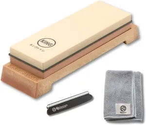 BJDesign Premium KING Whetstone Set Include 1000/6000 Grit Combination Whetstone made in Japan, Knife Angle Holder, Wiping Cloth and Stable Plastic Base