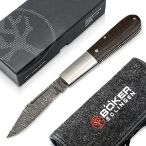 Böker Solingen® Barlow M4 Sherman Damascus - handcrafted slipjoint pocket knife - EDC gentleman knife with Damascus blade - classic 2-hand folding knife with case & gift box