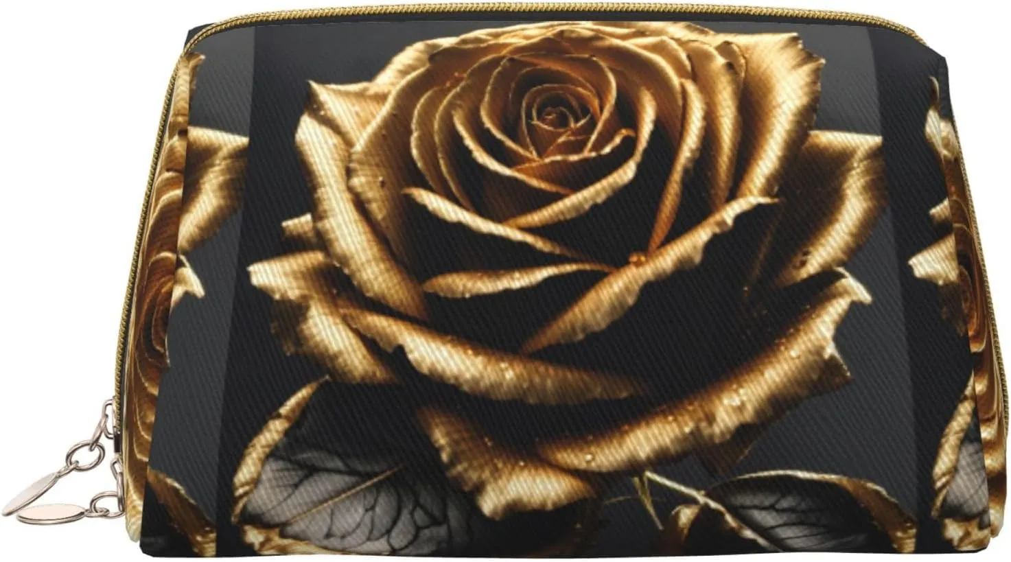 Black And Gold Flowers Toiletry Pouch, Travel-Friendly Makeup Organizer For Makeup Brushes, Lipsticks