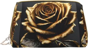 Black And Gold Flowers Toiletry Pouch, Travel-Friendly Makeup Organizer For Makeup Brushes, Lipsticks