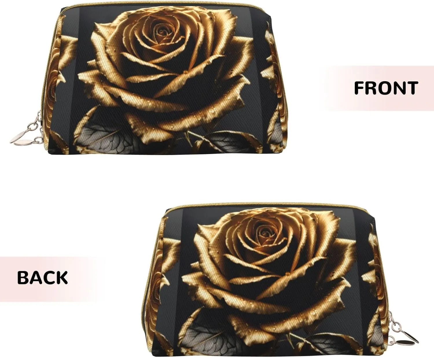 Black And Gold Flowers Toiletry Pouch, Travel-Friendly Makeup Organizer For Makeup Brushes, Lipsticks
