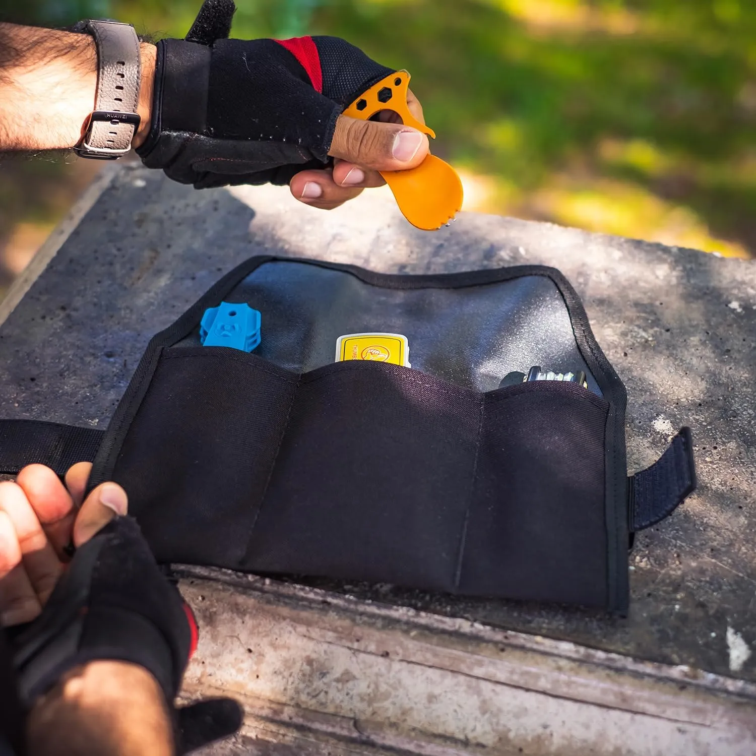 Blossom Bike Saddle Roll Bag - Water Resistant, Durable Cordura Fabric & Bicycle Tool Kit Holder - Under Seat Storage, Bike Pouch, Seat Roll for Road, Gravel Cycling (Black)