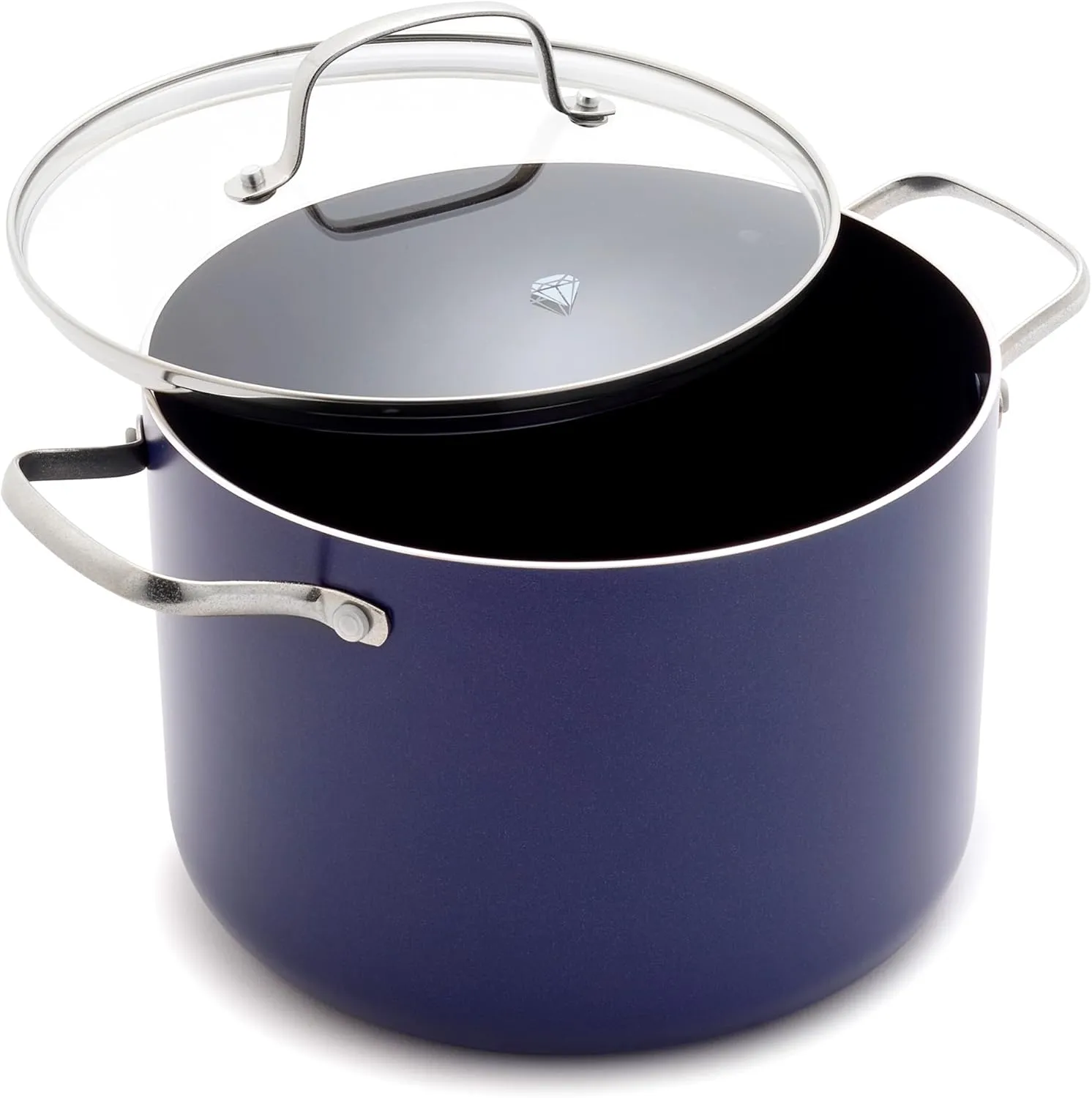 Blue Diamond 8-Quart Stockpot with Lid, Diamond Infused PFAS-Free Ceramic Nonstick, Durable Metal Utensil Safe & Scratch Resistant, Even Heating, Dishwasher Safe, Glass Lids, Oven Safe, Blue