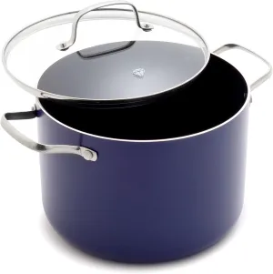 Blue Diamond 8-Quart Stockpot with Lid, Diamond Infused PFAS-Free Ceramic Nonstick, Durable Metal Utensil Safe & Scratch Resistant, Even Heating, Dishwasher Safe, Glass Lids, Oven Safe, Blue