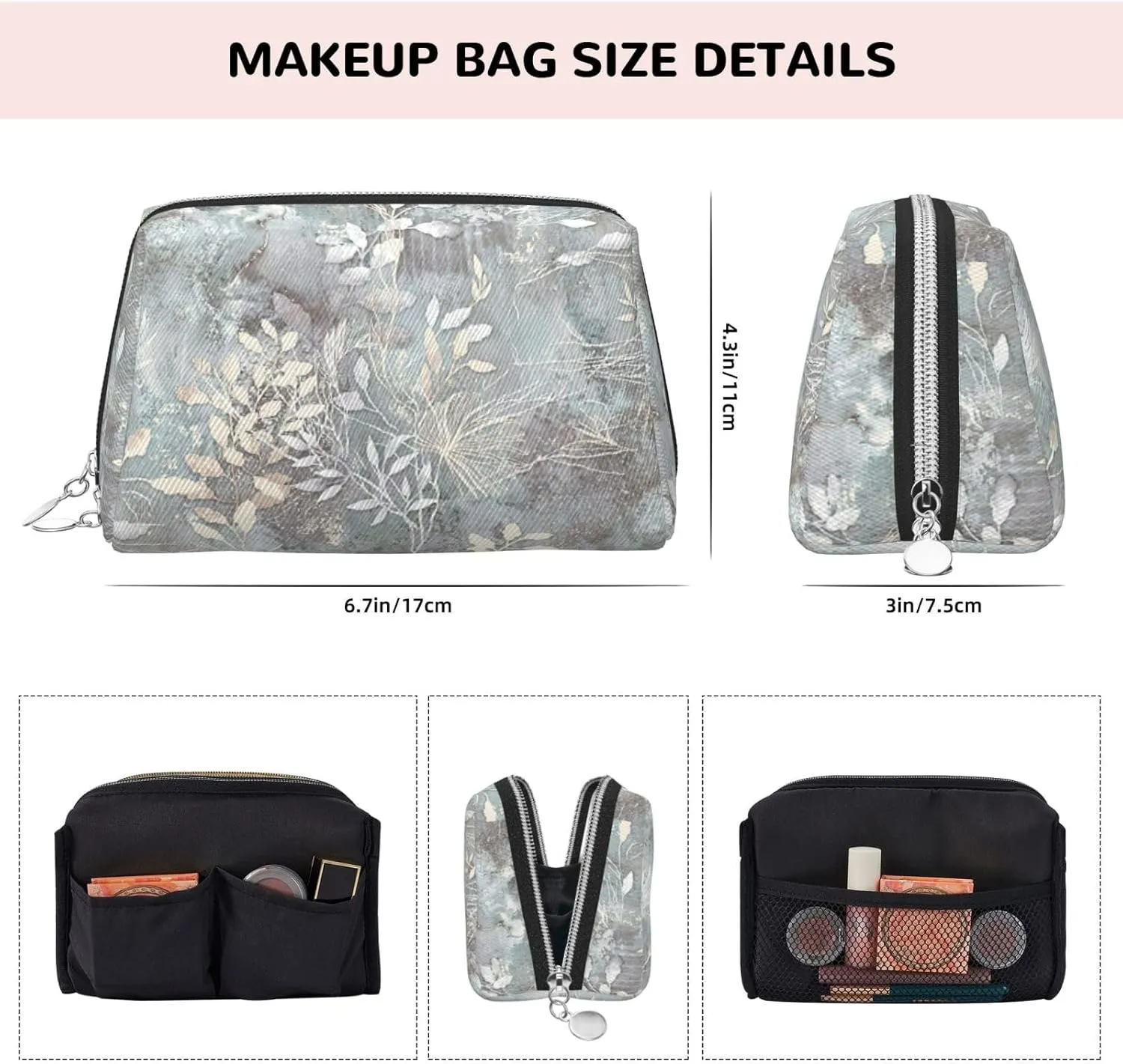 Blue Grace Flora Travel-Ready Toiletry Bag, Compact Makeup Organizer For Women