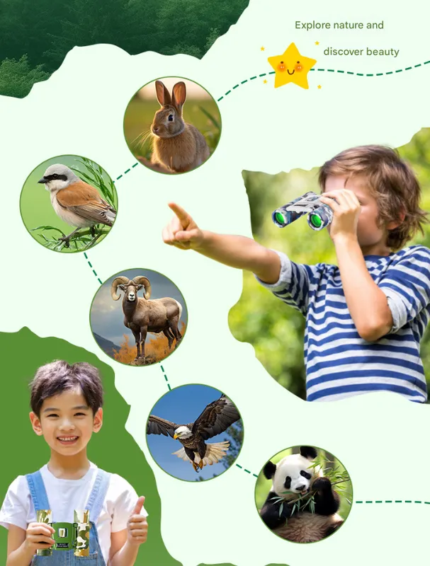 Blueish White Mini Pocket Binoculars - 8x21 High Power Colorful Binoculars for Kids