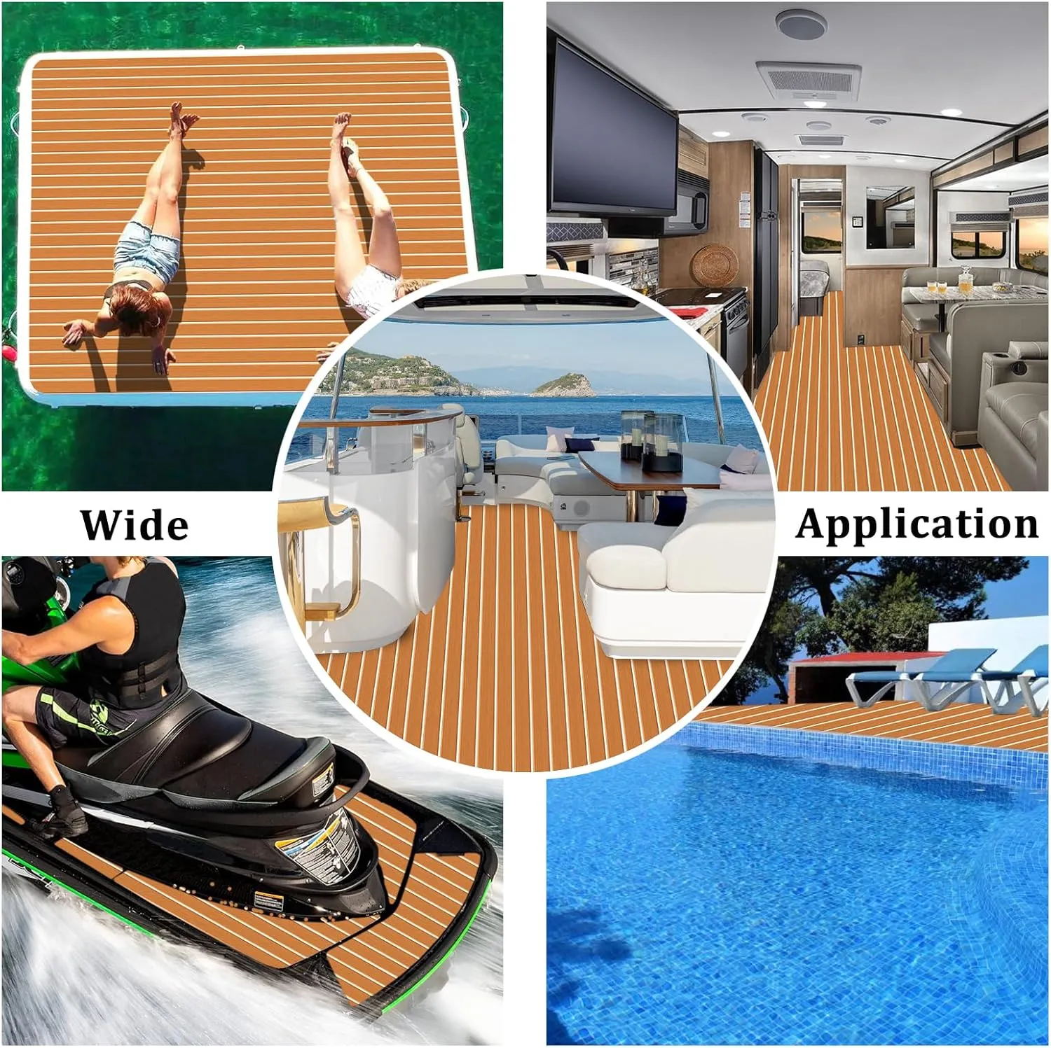 Boat Flooring EVA Foam Decking Teak Sheet - Non-Slip Marine Mat for Yacht, Motorboat, RV, Kayak and Swimming Pool - Self-Adhesive Flooring Material - 70"x 94"