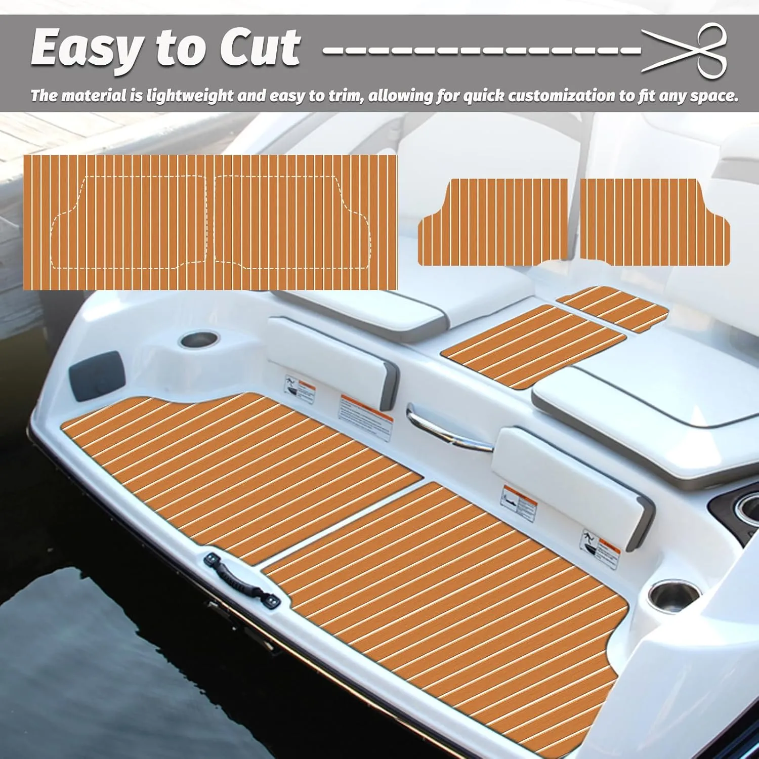 Boat Flooring EVA Foam Decking Teak Sheet - Non-Slip Marine Mat for Yacht, Motorboat, RV, Kayak and Swimming Pool - Self-Adhesive Flooring Material - 70"x 94"