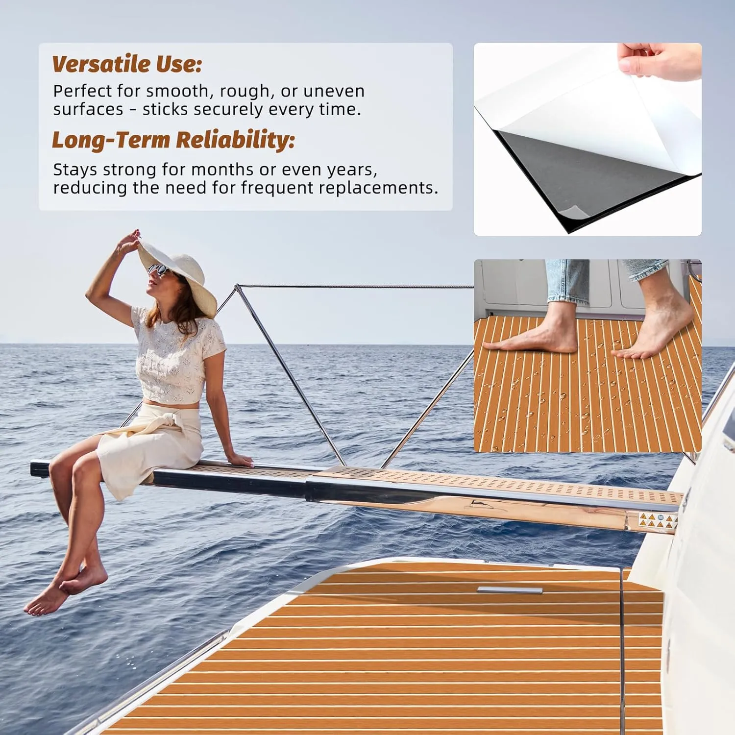 Boat Flooring EVA Foam Decking Teak Sheet - Non-Slip Marine Mat for Yacht, Motorboat, RV, Kayak and Swimming Pool - Self-Adhesive Flooring Material - 70"x 94"