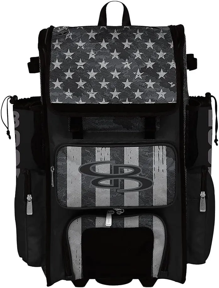 Boombah Superpack Hybrid Rolling Bat Bag - USA Pledge Black Ops Bat Pack Black/Charcoal/Steel - Wheeled & Backpack Version