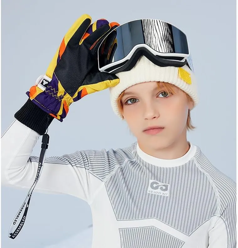 Boys Girls Ski Snow Gloves Waterproof Winter Insulated Thermal Kids Snowboard Gloves for Skiing Snowboarding Ice Skating Snow Sleds Extreme Cold Weather Ski Gear