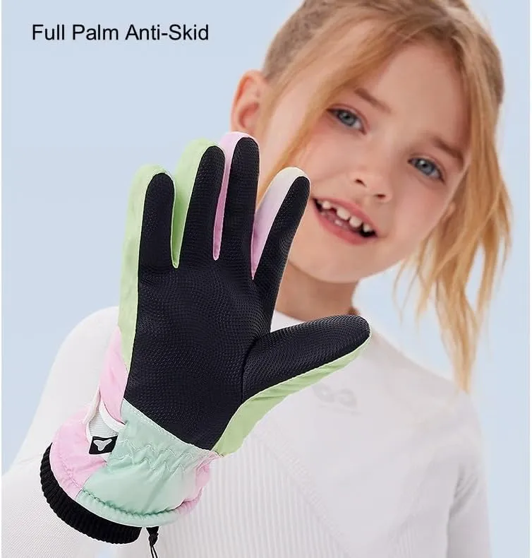 Boys Girls Ski Snow Gloves Waterproof Winter Insulated Thermal Kids Snowboard Gloves for Skiing Snowboarding Ice Skating Snow Sleds Extreme Cold Weather Ski Gear