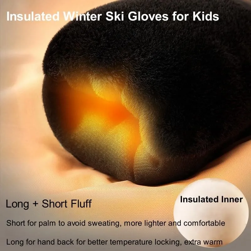 Boys Girls Ski Snow Gloves Waterproof Winter Insulated Thermal Kids Snowboard Gloves for Skiing Snowboarding Ice Skating Snow Sleds Extreme Cold Weather Ski Gear