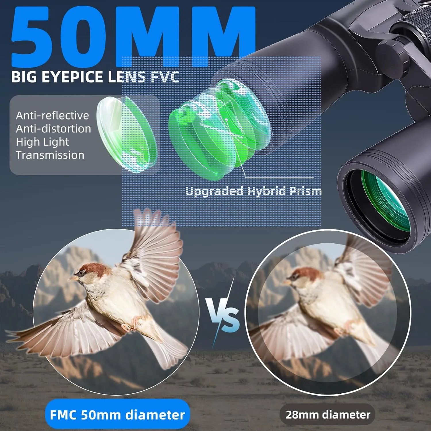 BRESSER 20x50 Binoculars for Adults High Powered with HD Optical System, Non-Slip Grip, Waterproof, Shockproof, Low Light Vision for Bird Watching Hunting Football Games Travel Stargazing Cruise