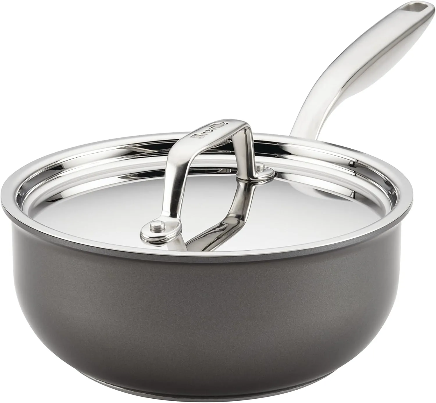Breville Thermal Pro Hard Anodized Nonstick Sauce Pan/Saucepan/Saucier with Lid, 2.5 Quart, Gray