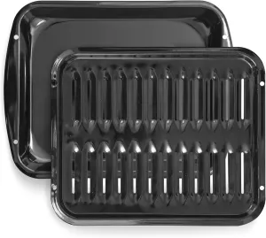 Broiler Pan for Oven Nonstick Porcelain Coated - 16.75” x 13” Whirlpool 4396923 Replacement Broiling Pan for Oven With Rack for High-Temperatures - Oven Broiler Pan Heats Evenly and Drains Fat