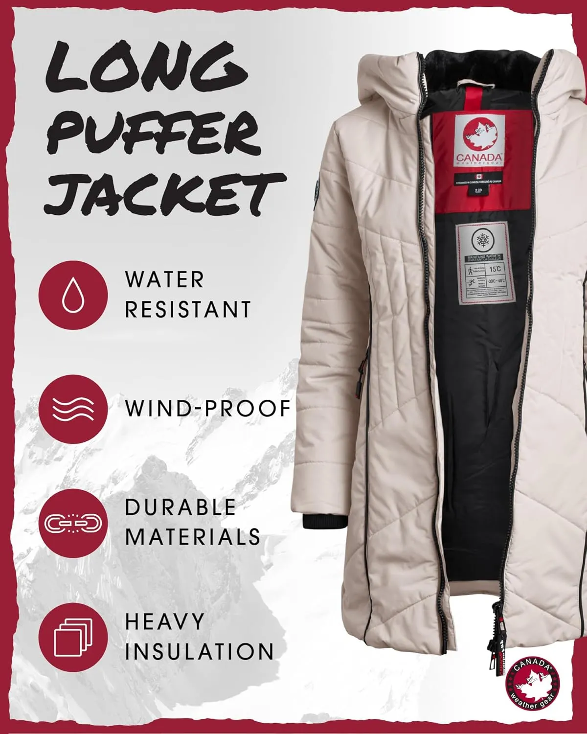 CANADA WEATHER GEAR Women's Puffer Jacket with Hood and Faux Fur Trim - Cozy Long Winter Coats for Women (S-XL)
