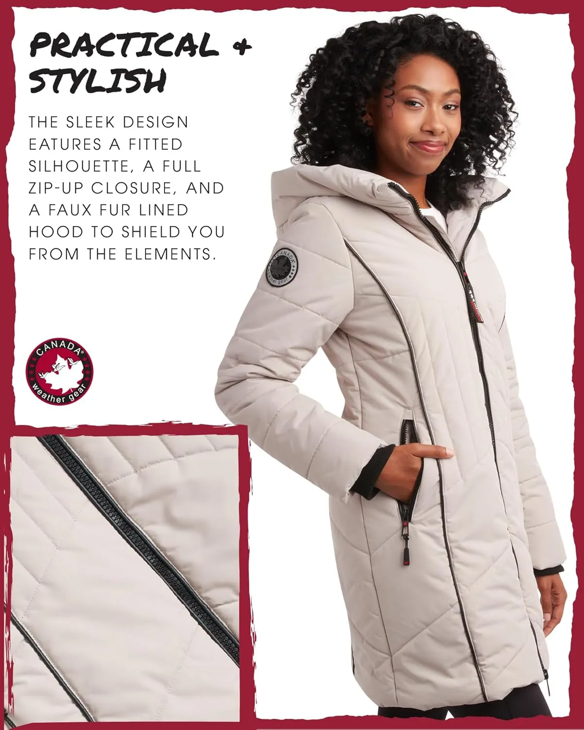 CANADA WEATHER GEAR Women's Puffer Jacket with Hood and Faux Fur Trim - Cozy Long Winter Coats for Women (S-XL)
