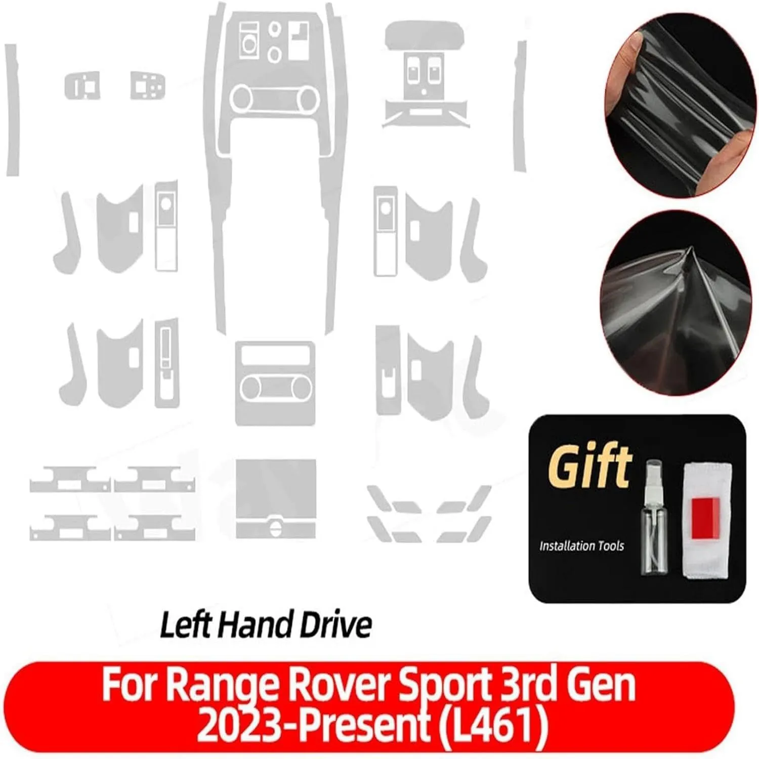 Car Interior Central Console Gear Dashboard Panel Navigation Screen TPU Transparent Protective Film,For Range Rover Sport L461 2023-2025