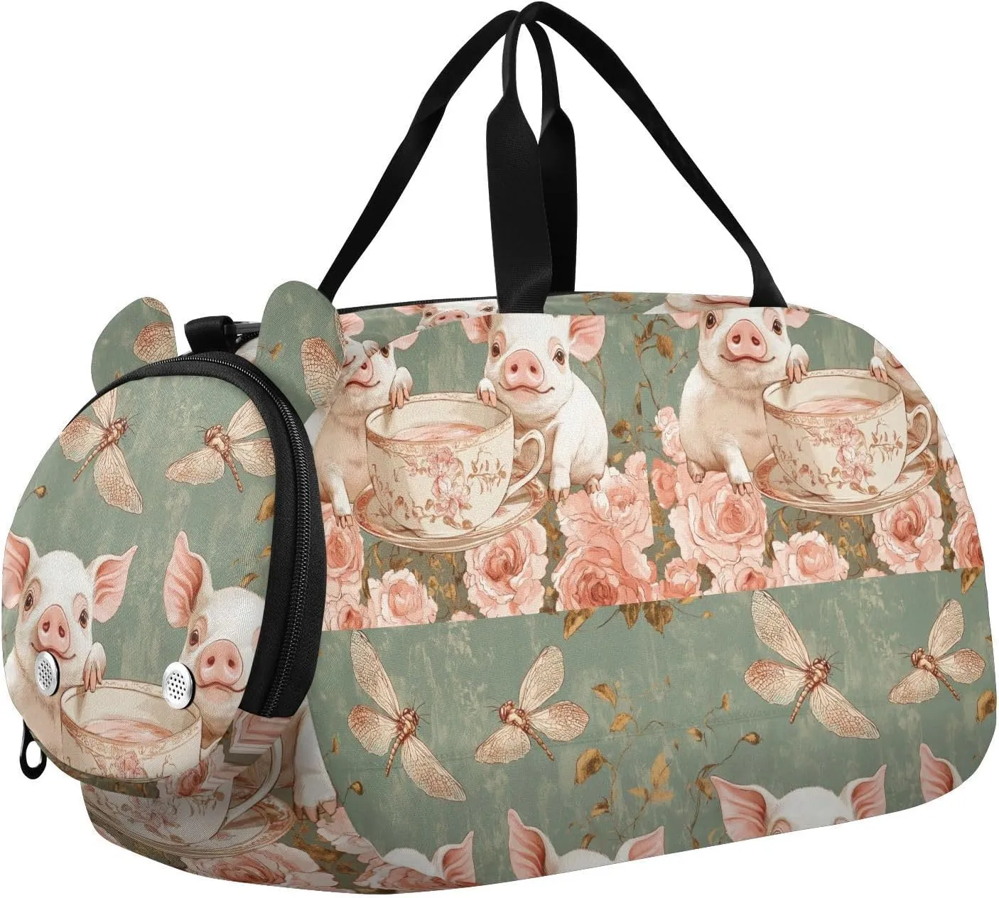 Cartoon Cute Teacup Pig Flower Peach Duffel Gym Bags with Shoes Compartment Multifunctional Weekend Overnight Carry on Bag for School Practice, Sports, Travel bolsos deportivos para mujer