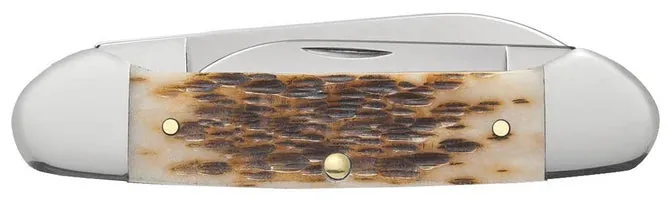 Case Knife - Amber Bone Peach Seed Canoe