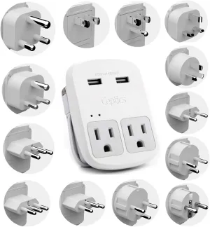 Ceptics International Plug Adapter Kit, World Safest Grounded 13 Adaptor Set Dual USB Ports - Travel Anywhere - Business Use - Perfect for Laptops, Cell Phones, Chargers - Surge Protection