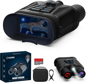 CIGMAN 4K Night Vision Binoculars, 40MP Infrared Night Vision Goggles, 8X Zoom, 3" HD TFT Screen, 3W 850nm IR Light, Built-in Microphone and Flashlight, 5000mAh Battery, 512GB Storage Support