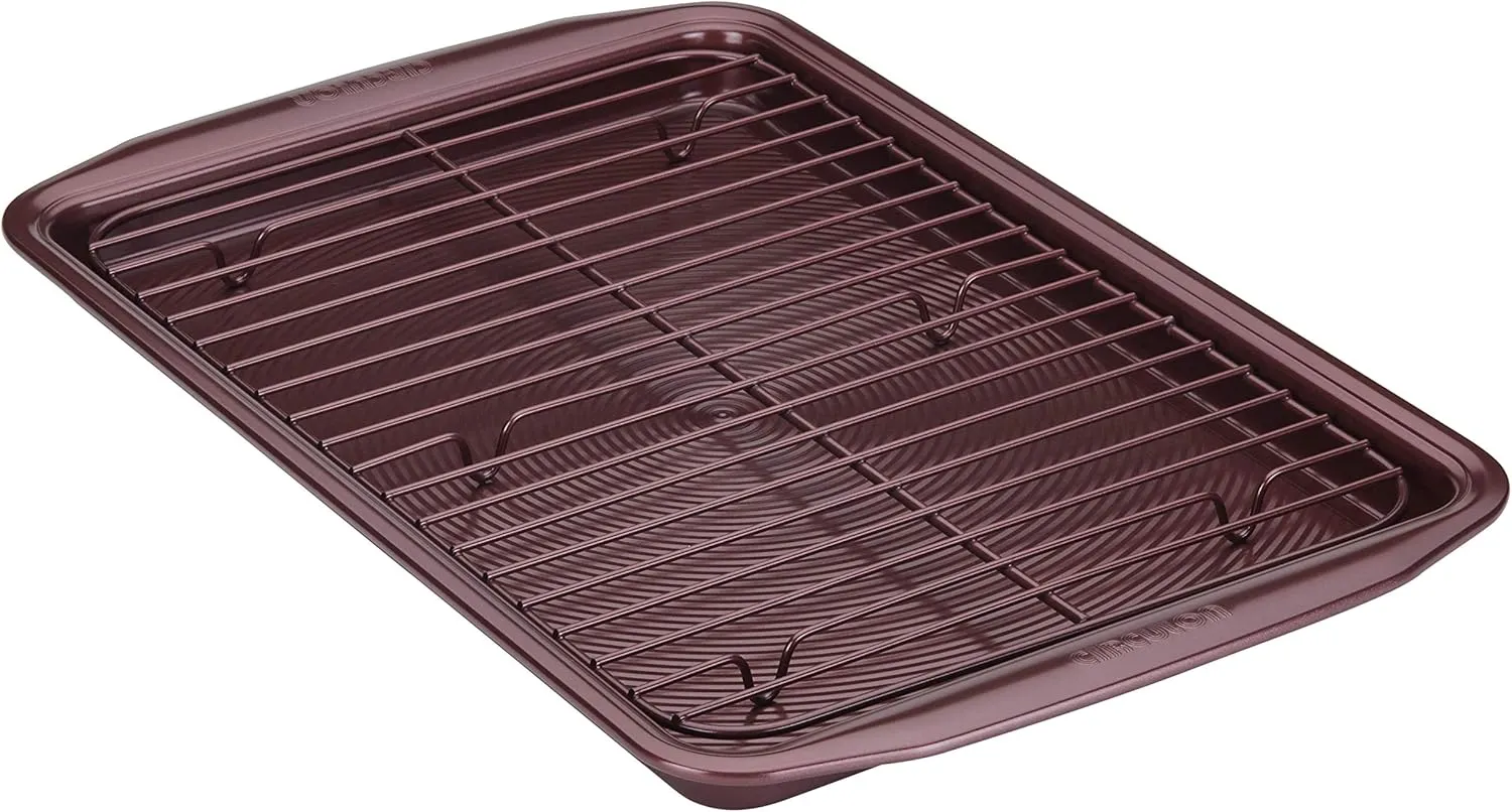 Circulon Nonstick Bakeware Set, Nonstick Cookie Sheet / Baking Sheet with Cooling Rack - 2 Piece, Merlot Red