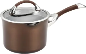 Circulon Symmetry Hard Anodized Nonstick Sauce Pan/Saucepan with Straining and Lid , 3.5 Quart, Brown