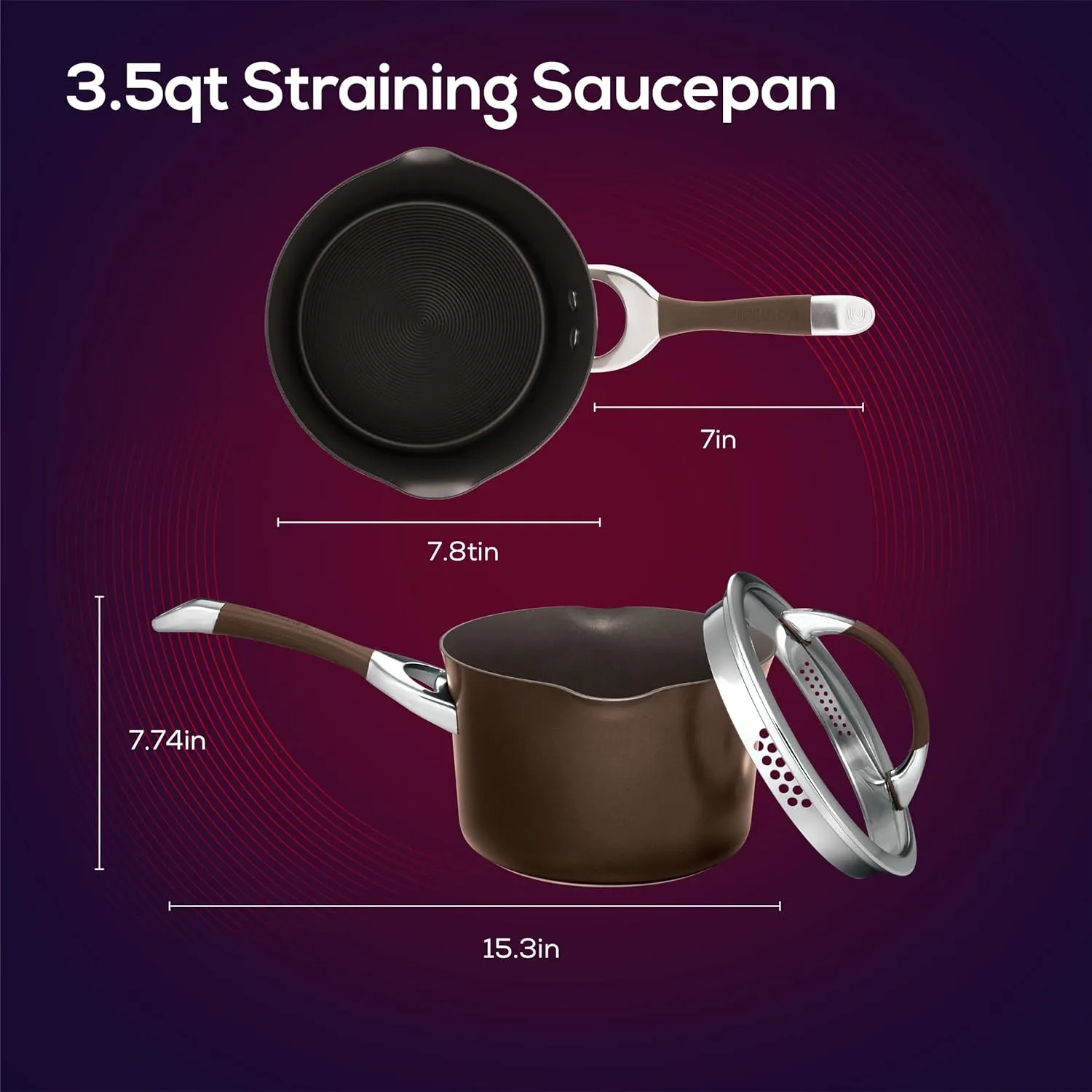 Circulon Symmetry Hard Anodized Nonstick Sauce Pan/Saucepan with Straining and Lid , 3.5 Quart, Brown