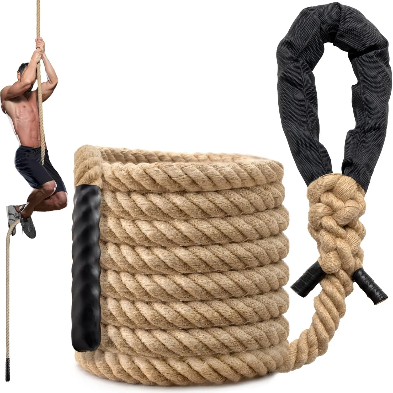Climbing Rope Gym Workout - 15FT Heavy Duty Jute Thick Ropes for Adults Strength Training Outdoor Tree Swing Indoor Home Fitness Exercise - 1.5 Inch