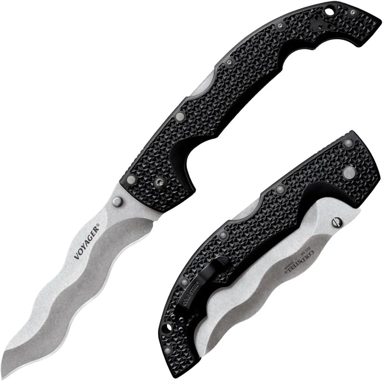 Cold Steel XL Voyager 5.5" AUS10A Razor-Sharp Kris Blade 6.75" Griv-Ex Handle Everyday Carry Tactical Folding Knife with Tri-Ad Lock