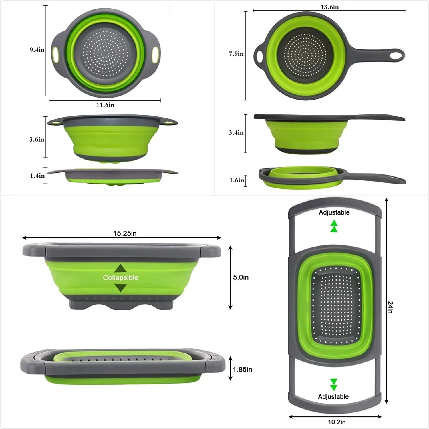 Collapsible Colander Silicone Strainer Set 3 Foldable Food Strainers