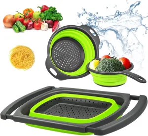 Collapsible Colander Silicone Strainer Set 3 Foldable Food Strainers