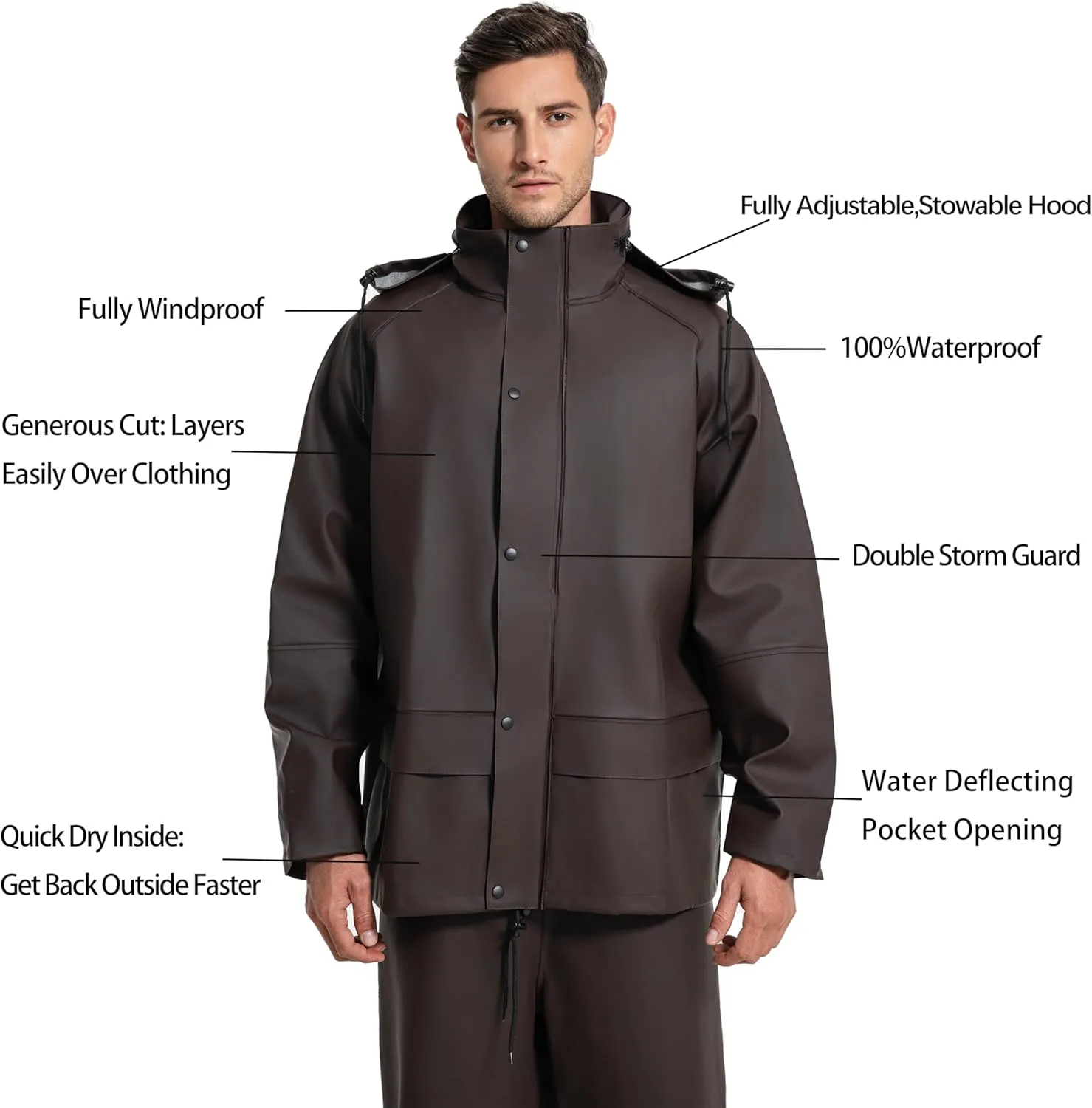 Commercial Fishing Suit-Professional Grade Heavy Duty Jacket with Bib 0.70mm Thickness Foul Weather Gear