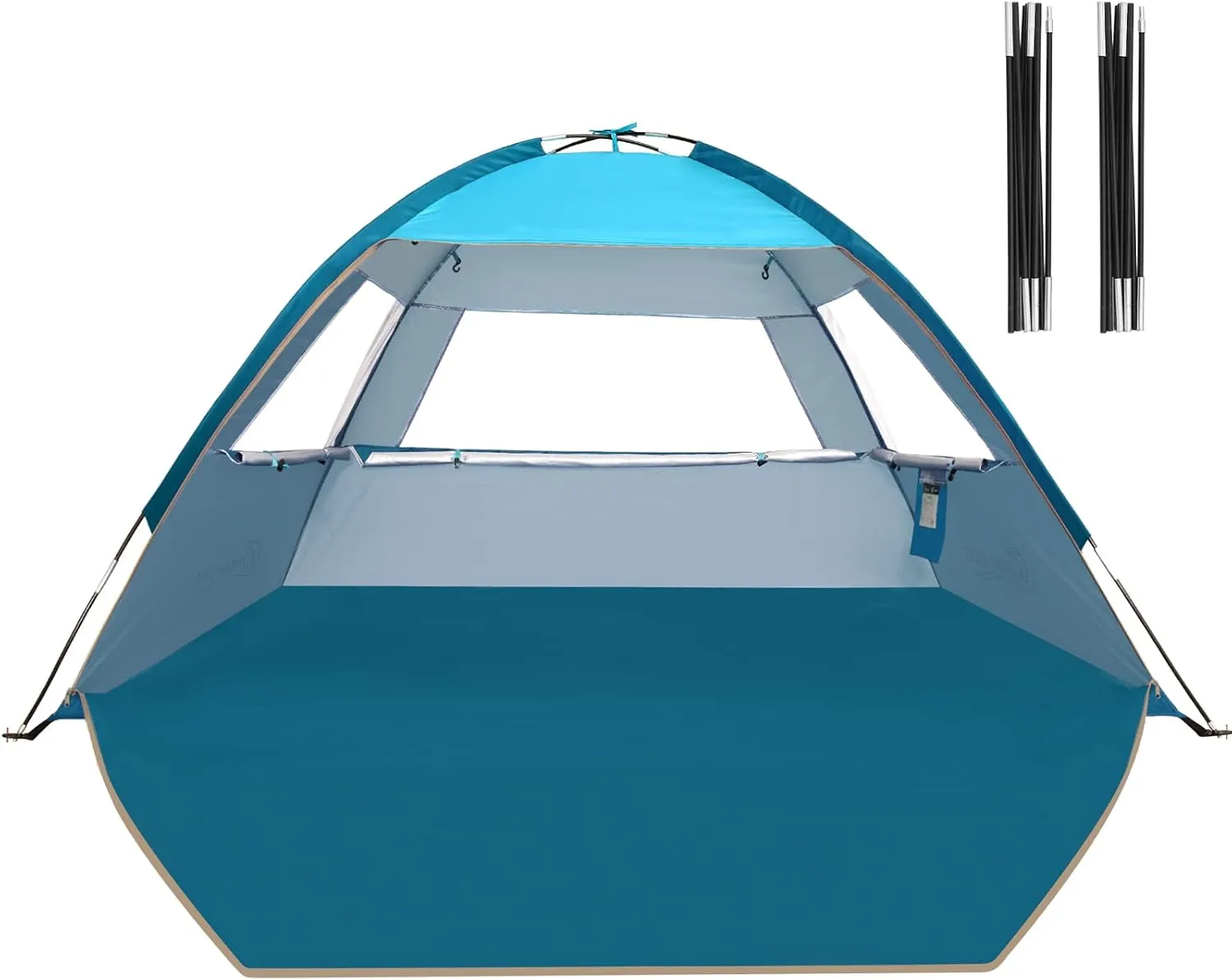 COMMOUDS Beach Tent with 2 Replacement Poles for 3 Person, UPF 50  Beach Tent Sun Shade with Tent Poles for Fishing, Backyard or Picnics, Sky Blue