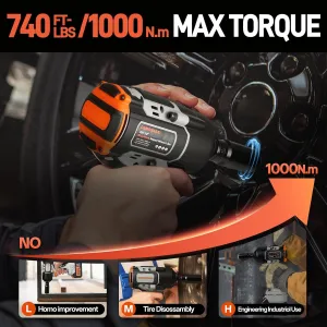 COMOWARE Cordless Impact Wrench 1/2 Inch, 1000N.m (780Ft-lbs) High Torque 20V Brushless Power Impact Driver Kit for Automotive DIY, 4.0Ah Li-ion 2 Battery, 5 Pcs Impact Sockets with Case