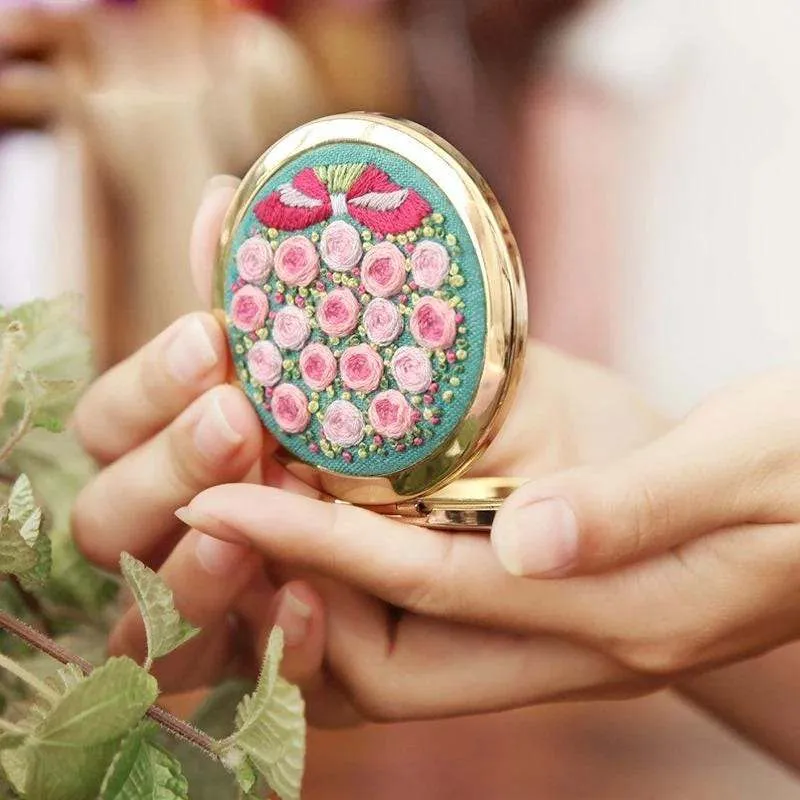 Compact Makeup Mirror Embroidery Kits DIY Beginner Embroidery Kit Adults Cross Stitch Craft Gift Idea