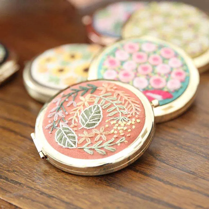 Compact Makeup Mirror Embroidery Kits DIY Beginner Embroidery Kit Adults Cross Stitch Craft Gift Idea