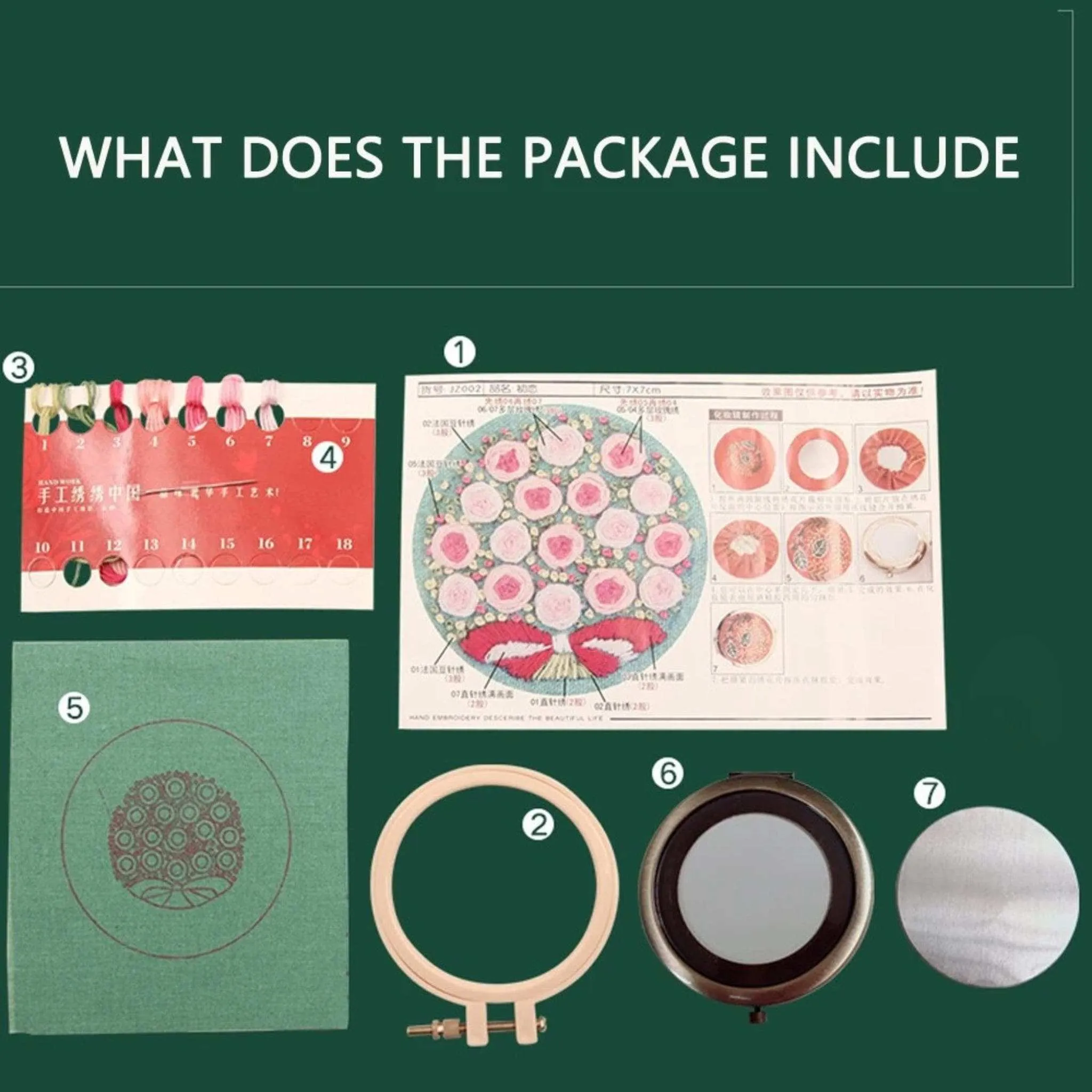 Compact Makeup Mirror Embroidery Kits DIY Beginner Embroidery Kit Adults Cross Stitch Craft Gift Idea
