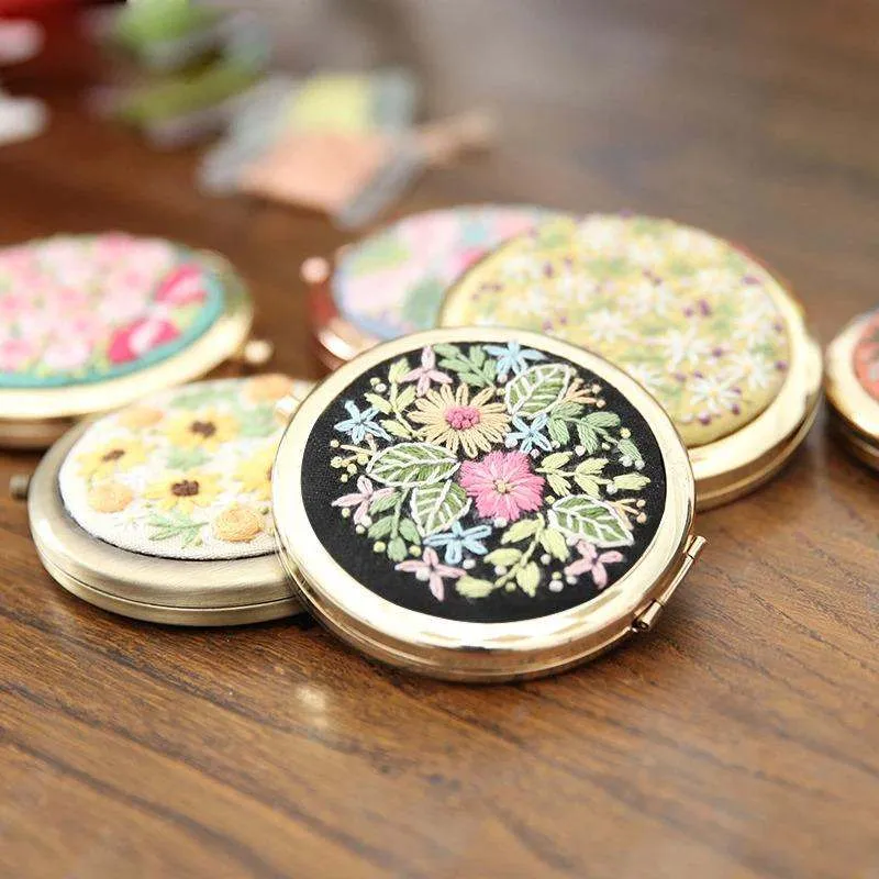 Compact Makeup Mirror Embroidery Kits DIY Beginner Embroidery Kit Adults Cross Stitch Craft Gift Idea