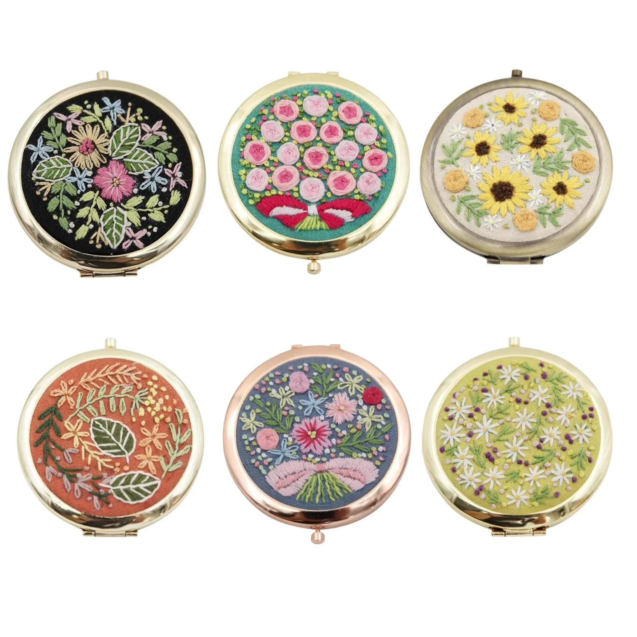 Compact Makeup Mirror Embroidery Kits DIY Beginner Embroidery Kit Adults Cross Stitch Craft Gift Idea