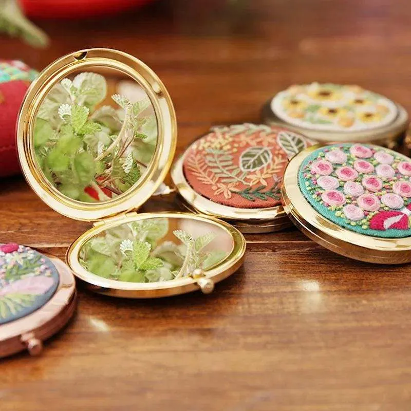 Compact Makeup Mirror Embroidery Kits DIY Beginner Embroidery Kit Adults Cross Stitch Craft Gift Idea