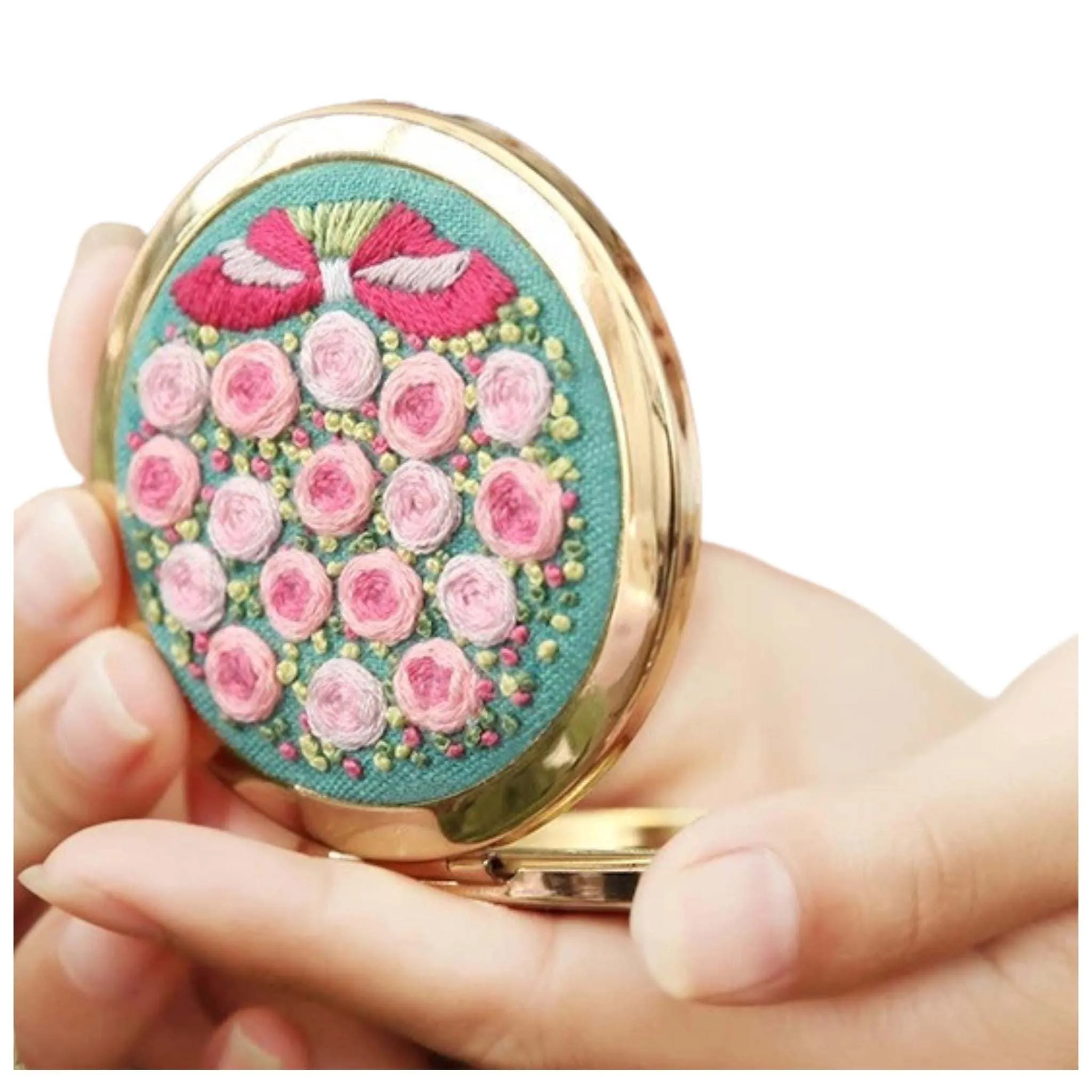 Compact Makeup Mirror Embroidery Kits DIY Beginner Embroidery Kit Adults Cross Stitch Craft Gift Idea