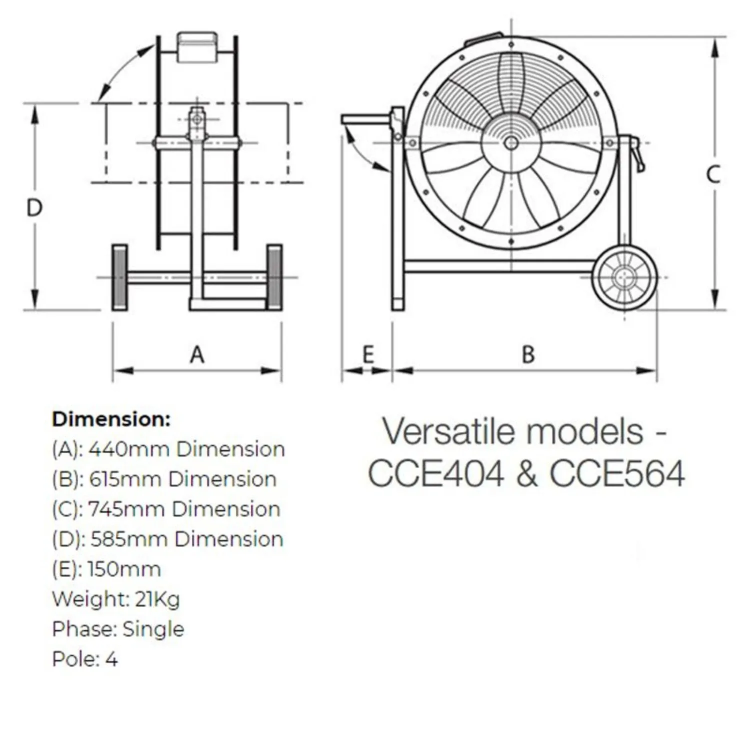 Compact Series - Portable Compact Cooler 400mm 1 Phase Versatile Model Fantech Trade - FANCCE404